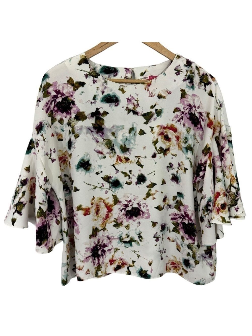 Catherine Malandrino Floral Flutter Sleeve Top Womens M Feminine Shirt Pretty